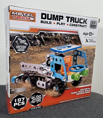 Metal Tech Dump Truck Building Toy Ages 8+ Tools Included 107 Pieces
