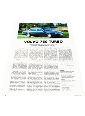 1988 Volvo 760 Turbo - Profile - Original Car Review Print Article J398