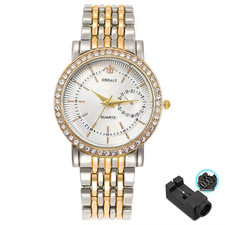 Two-Tone Crystal Quartz Watch for Women with Stainless Steel Band