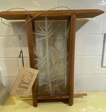 Schrodt Designs Teahouse Bird Feeder Etched Glass Red Wood Cedar NEW Handcrafted