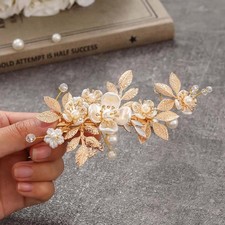 Bride Flower Wedding Hair Piece Leaf Hair Clip Pearl Headpiece Bridal Hair Ac...