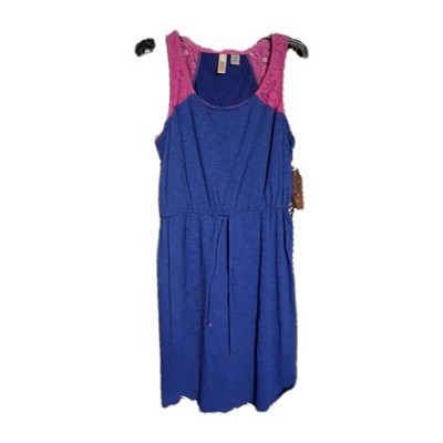 NWT Route 66 Sleeveless Cotton Cobalt  Fushia Lace Trim Dress Size L Maximalist