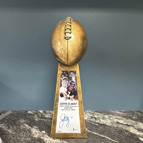 John Elway Denver Broncos Autographed Super Bowl Trophy Beckett Auth XXXII XXXI…