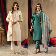 indian Bollywood Women Style Hand Work Chikankari Kurti Cotton Lakhnavi Kurti