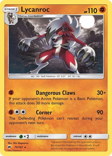 Lycanroc (75) 75/147 SM - Burning Shadows Reverse Holofoil Pokémon TCG