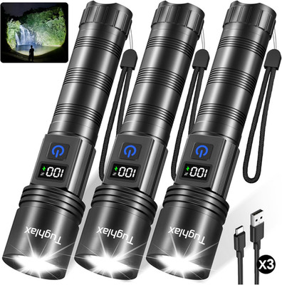 3Pack Rechargeable Flashlights High Lumens, Super Bright Flashlight with LCD Dig