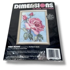 Dimensions 6644 No Count Cross Stitch Kit Pink Roses By Barbara Mock 5" X 7"