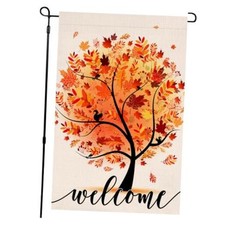 Welcome Fall Tree Garden Flag 12x18 Vertical Double Sided Autumn Maple Leaves