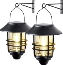 2 Pack Solar Lights Outdoor Lanterns,Waterproof Hanging Solar Lights Lantern Gla