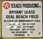 Vintage Porcelain Oil Field Sign - Texaco Producing Inc Bryant Lease Seal Beach
