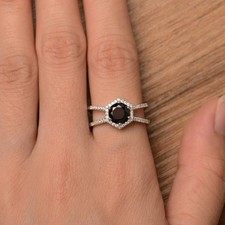 Black Onyx Round Gemstone 925 Sterling Silver Modern Women Ring Duty Free