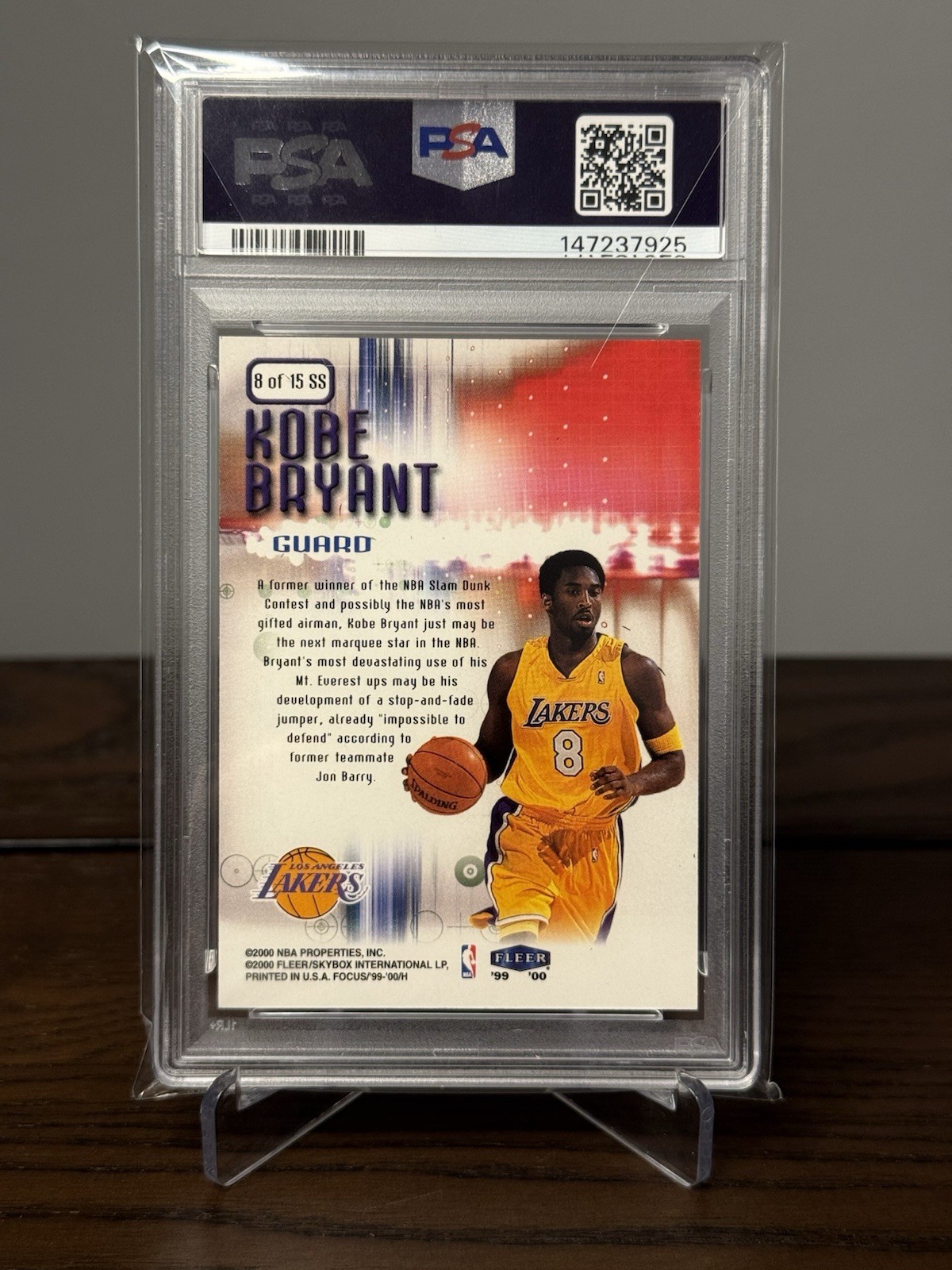 1999 Fleer Focus Soar Subjects #8 Kobe Bryant PSA 8 NM-MT Insert Lakers HOF view 2