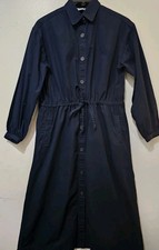 JW Anderson X Uniqlo Midi Dress Womens Small Navy Blue Oversized Button Up 