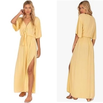 AMUSE SOCIETY WOMENS YELLOW LEMONGRASS WOVEN MAXI DRESS IN GINGER SIZE XS XSMALL