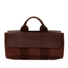 Hermes Valparaiso Long PM Handbag Brown Chevron Canvas Leather Used