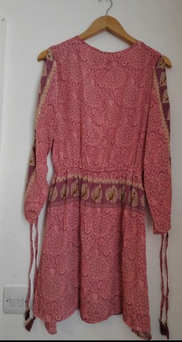 RAGA Women's Split Sleeve Bohemian Festival Pink Dress With Ties Size M RRP £130 - Picture 2 of 5