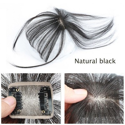 3D Thin Flat Bang Hairpiece Virgin Human Hair Silk Clip in Topper Hair Extension