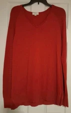 "Loft" Womens Top, Size Medium, Red, Long Knit Sheer Sleeves, Vneck, Side Slit