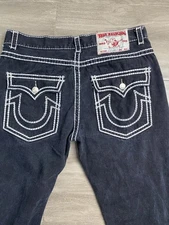 True Religion Jeans Mens 40x26 Short Black Denim Joey Super T Thick Stitching