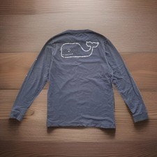 Vineyard Vines Boys Vintage Whale Pocket T-Shirt Blue/Gray Long Sleeve Sz L 16 