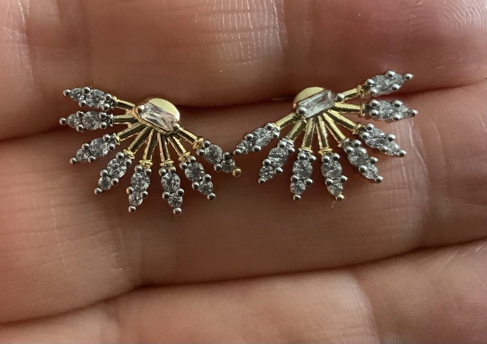 Кристалл вентилятор серьги Alexis Bittar стиль CZ золотистый куртка золото гвоздики серебро винтажный - Изображение 4 из 4