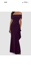 XSCAPE Women's Purple Draped Ruffle Off-The-Shoulder Gown Dress Size 10