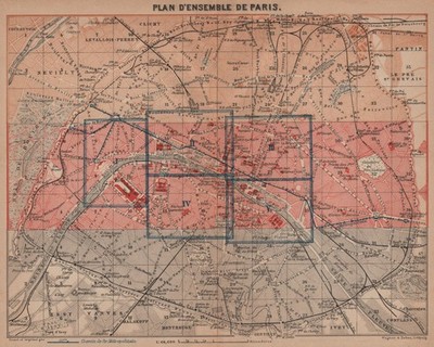 PARIS town city plan de la ville showing city walls. Railways carte 1900 map