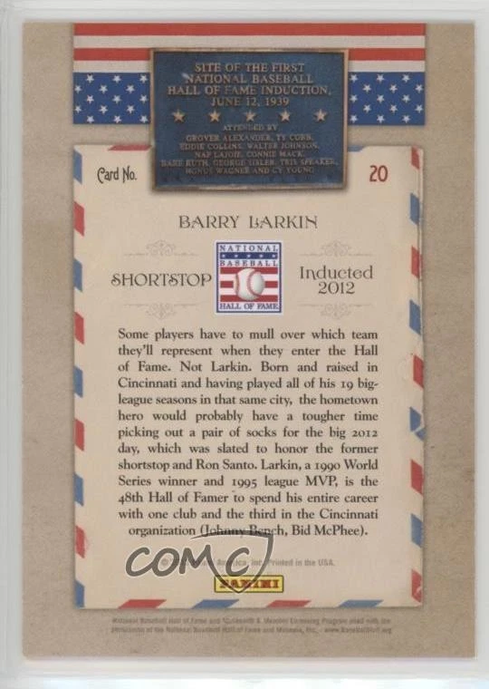 2012 Panini Cooperstown Hall of Fame Classes Induction Year Barry Larkin #20 HOF - Image 2 of 2