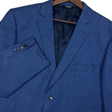 Jos A Bank Traveler Mens 46R Wool Blazer Blue Micro Houndstooth Tailored Jacket