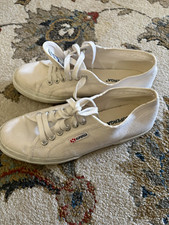 Superga White Canvas Lace-Up Sneakers US 9 EU 40 Unisex Adults Logo