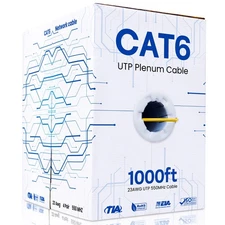 CAT6 Plenum Cable 1000ft Yellow | 23AWG UTP, 550MHz, CMP Rated Bulk Ethernet