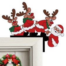 Christmas door topper decoration Wooden Door Frame Decor Funny Santa Claus Re...