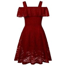 Girls Floral Lace Dress Easter Bridesmaid 12-13 Years Burgundy Dress for Girls