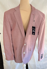 NWT Savile Row Hoxton Red Chambray Cotton Slim Suit Jacket 42S