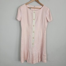 Vintage Talbots 100% Linen Pink Dress Button Detail Preppy Old Money Sz 10 Line