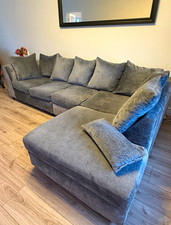 Grey Fabric Corner Chaise Sofa With Cushions Modern Rolled Arms 260cm