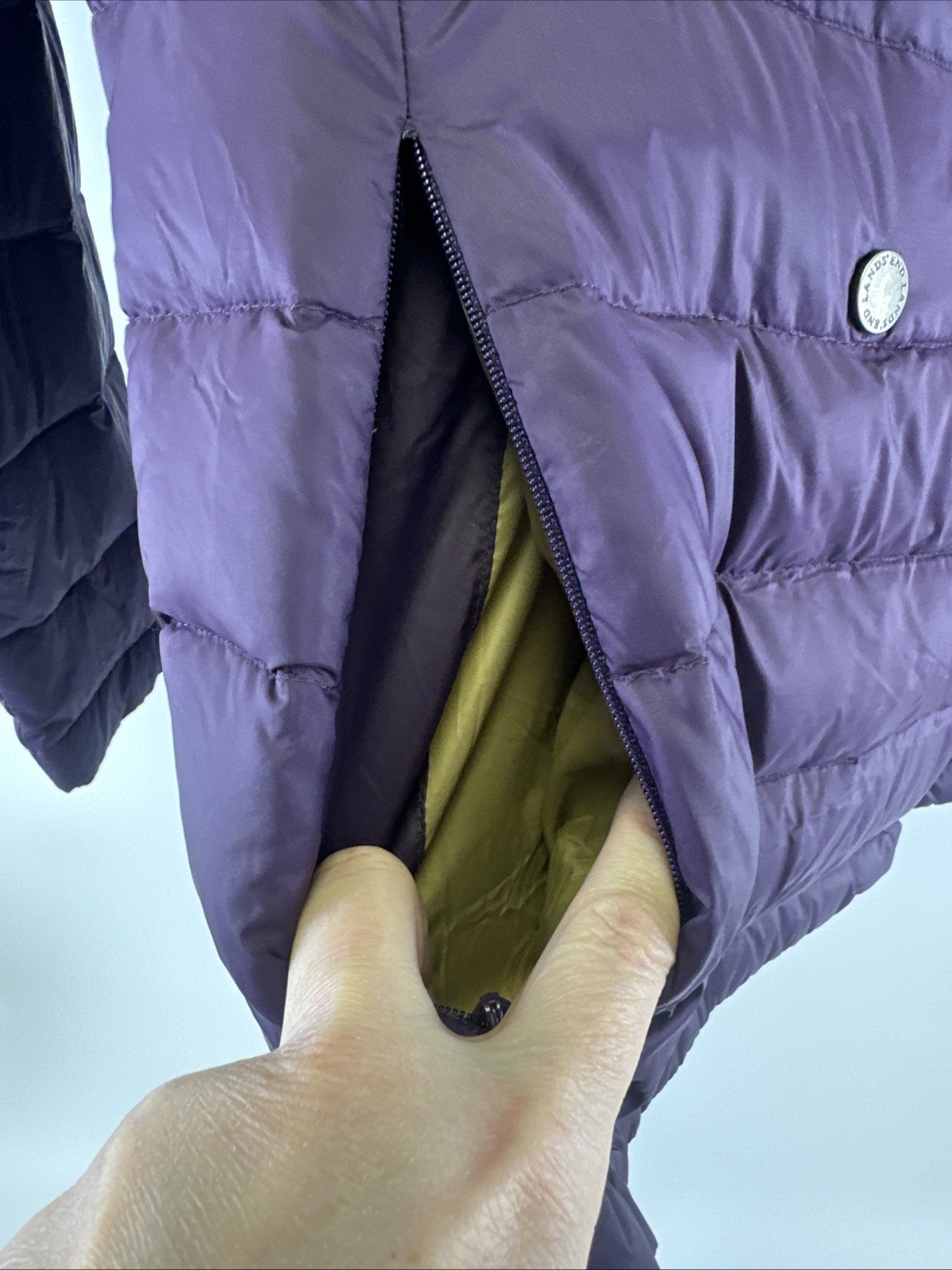 Lands End Down Jacket Purple Double Breasted Snap… - image 4