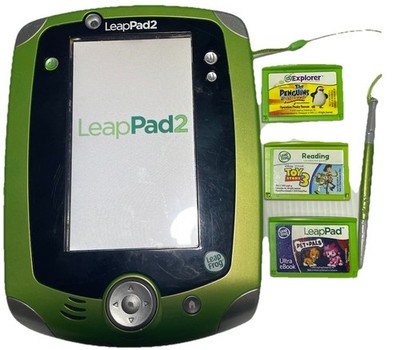 LeapFrog LeapPad2 Explorer Green Tablet w/Stylus & 3 Game Cartridges
