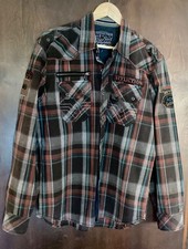 Men's AFFLICTION Motor Company Black Premium Plaid Button Down Shirt Sz Large