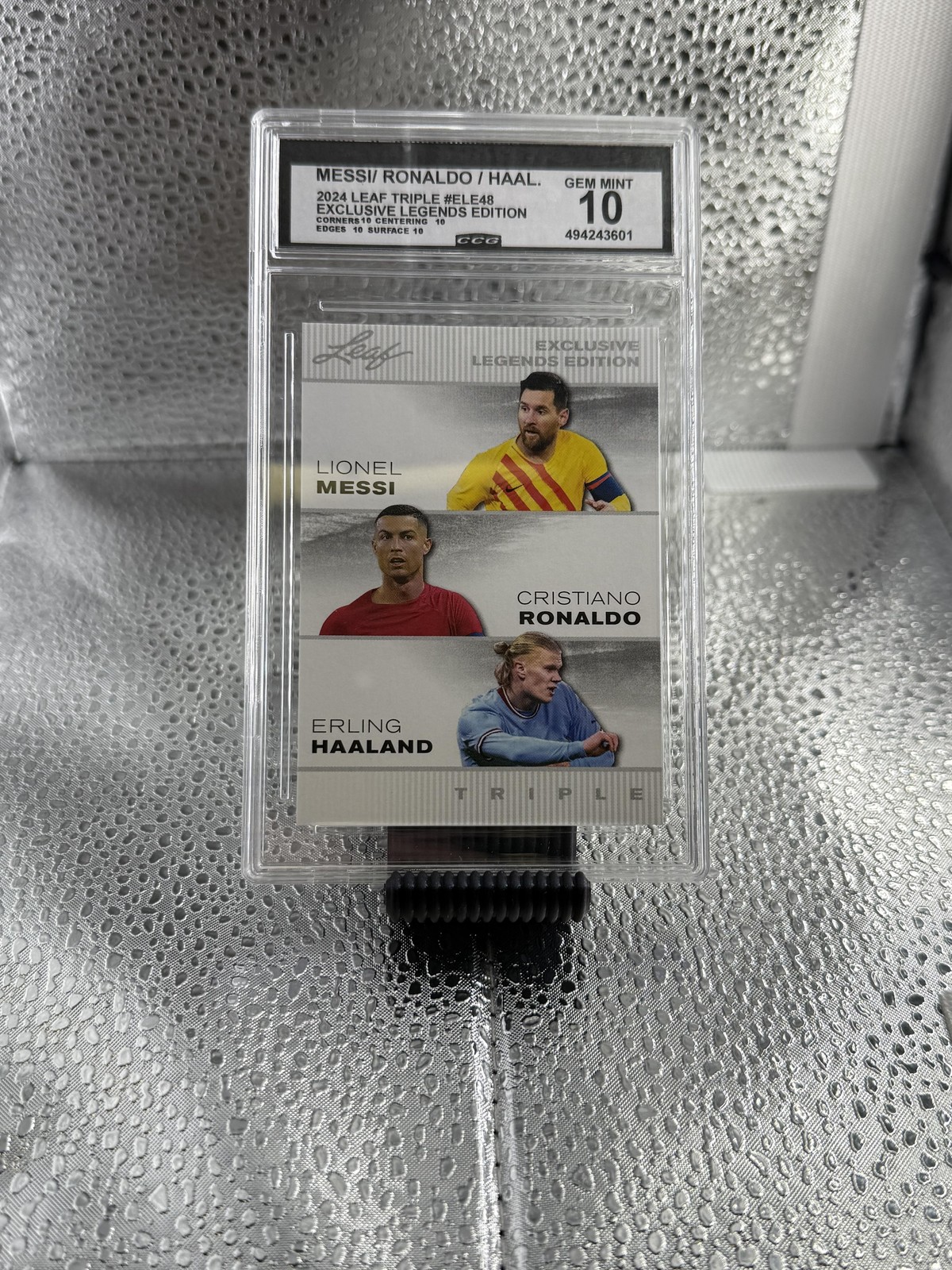 Lionel Messi Erling Haaland Cristiano Ronaldo 2024 Leaf Triple CCG 10