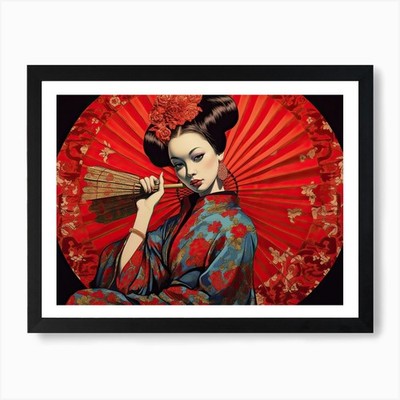 Geisha Contemporary Vibes 1 Art Pri Framed Wall Art Poster Canvas Print Picture