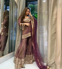Maroon Pakistani Salwar Kameez Ready To Wear Dress Suits Wedding Party 3 Piece M