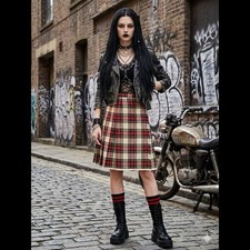 Vintage Handmade Crimson  Cream Heritage Tartan Pleated Kilt Plaid Skirt XS