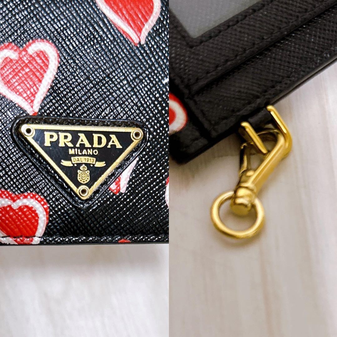 Prada Leather Card Case Black Heart Motif Logo Plate Compact thumbnail 5