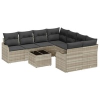Gartensofa Set Poly-Rattan Hellgrau Mit 9 Kissen FüR Terrasse Balkon
