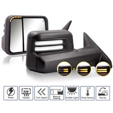 Smoked Switchback Towing Mirrors For 2009-2018 Dodge Ram Manual Flip-up Heated