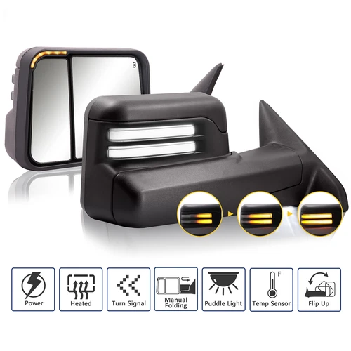 Pair Towing Mirrors for 09-18 Dodge Ram 3500 Manual Flip-up Switchback Heated 