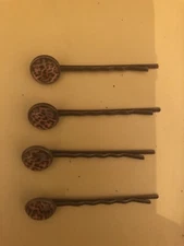 (4) Leopard Cabochon Vintage Bronze Bobby Pins