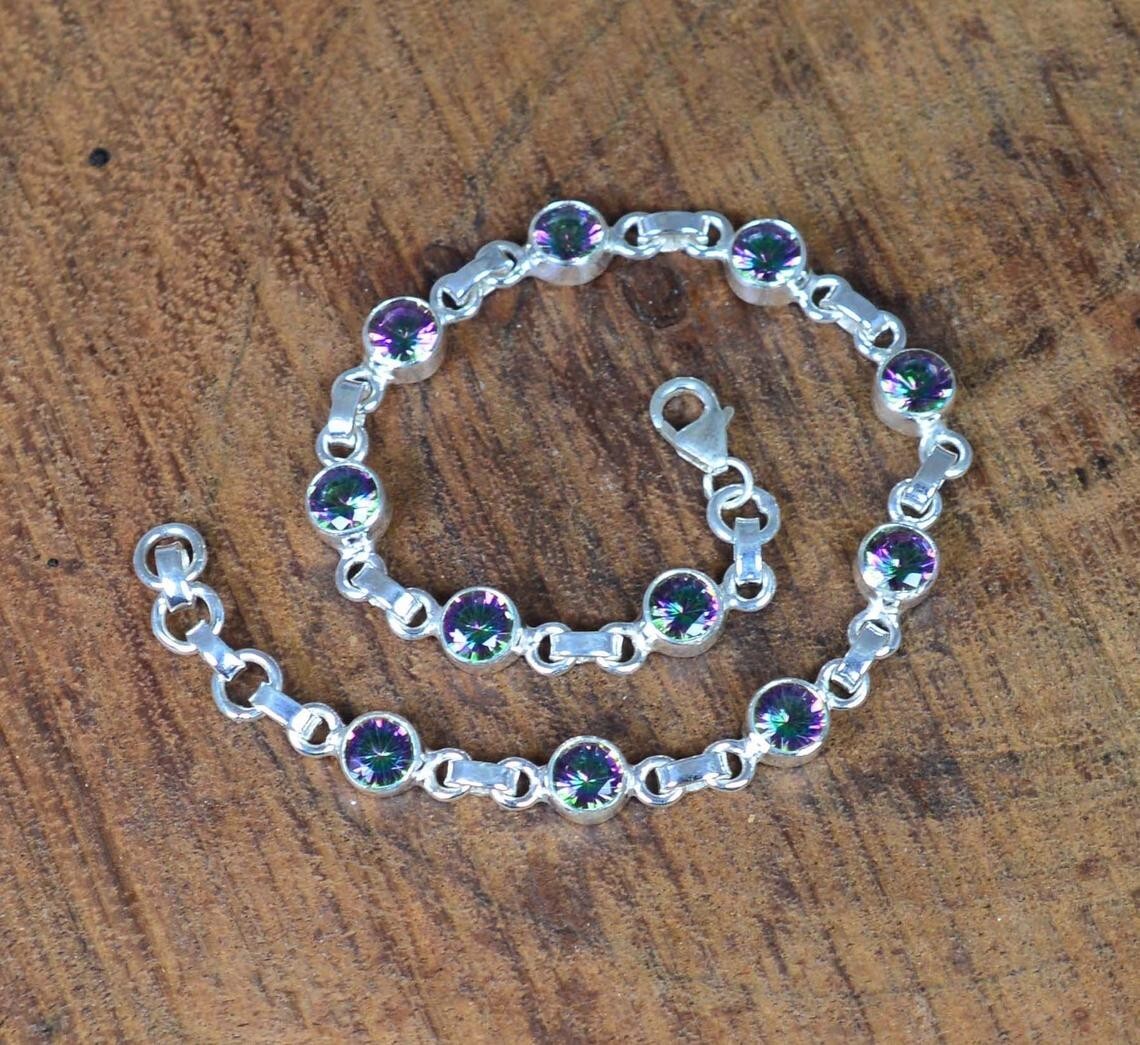 Mystic Piedra Topacio 925 Plata de Ley Pulsera Ajustable Graduación Regalos