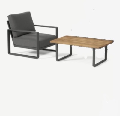 Topa Gartensessel und Couchtisch von Made.com, Akazienholz & Grau #8772/16